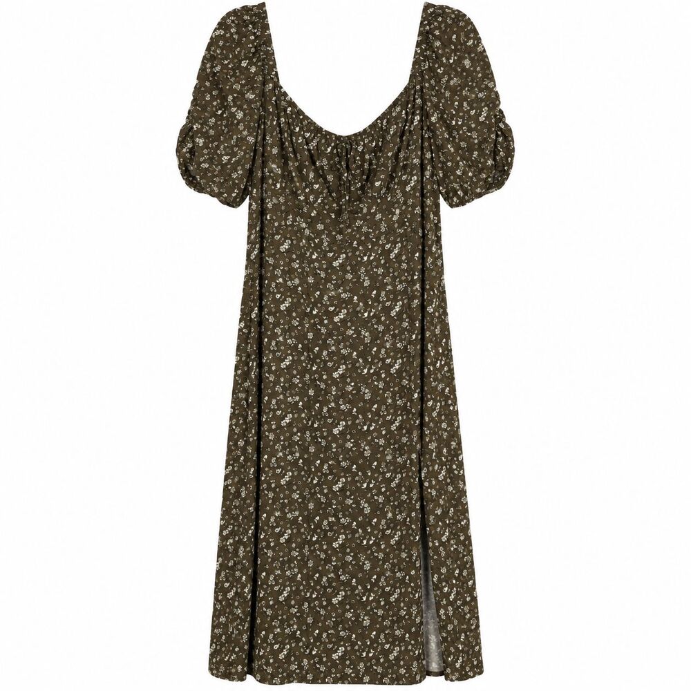 Almost Famous Dress Womens 3X Brown Floral Puff Sleeve Midi Cottagecore Plus